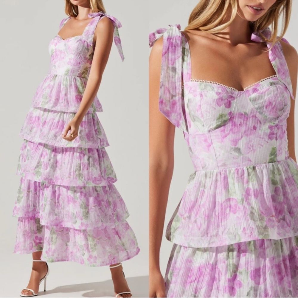 ASTR the Label Zirconia Maxi Dress in Lavender Ruffle Floral